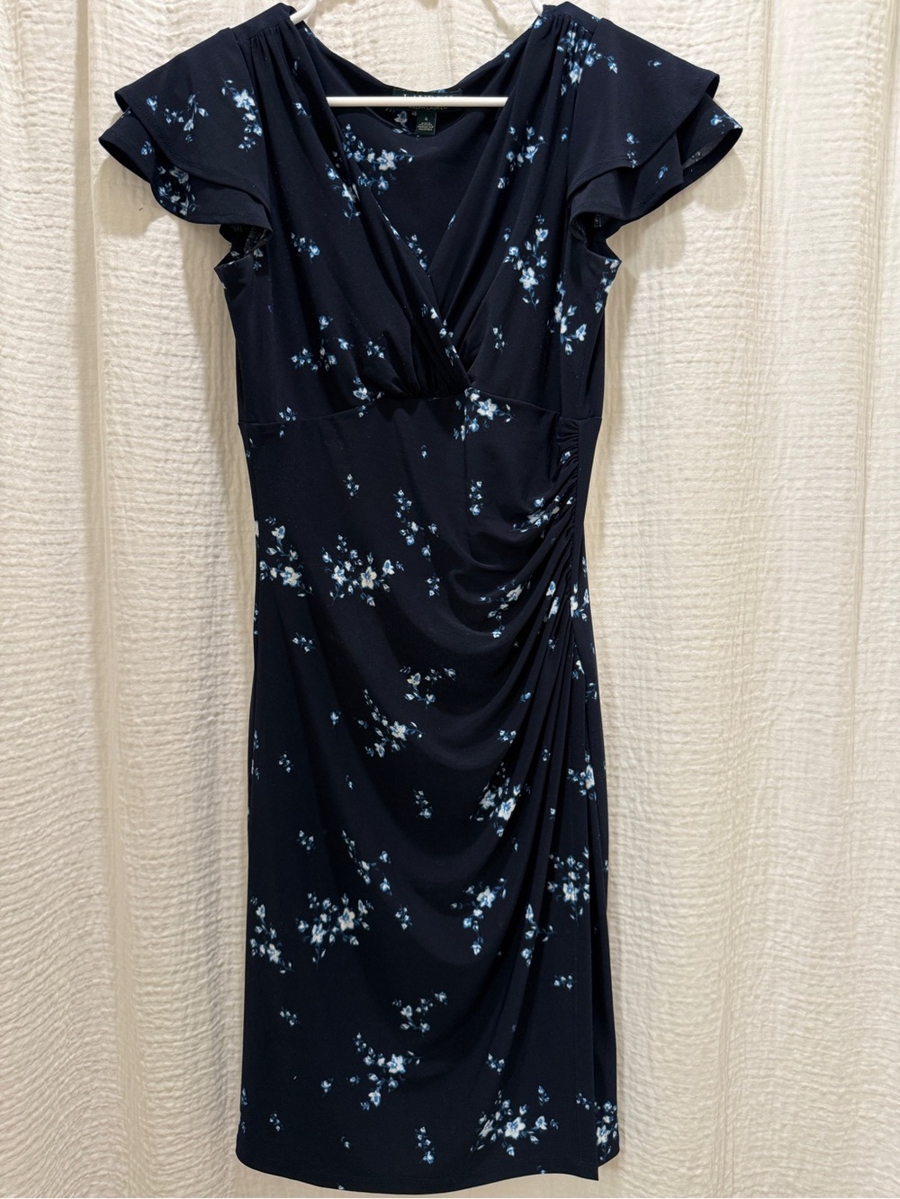 Ralph Lauren Women's Printed Flutter Sleeve Jersey Dress Blue Size 4